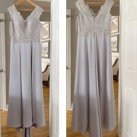 Madeline Gardner New York Pale Grey Formal Gown Dress Size 8 - Picture 2 of 10